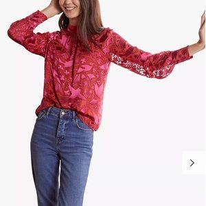 Boden Isabella Silk Blend Bird Blouse, Sorbet, Size 8